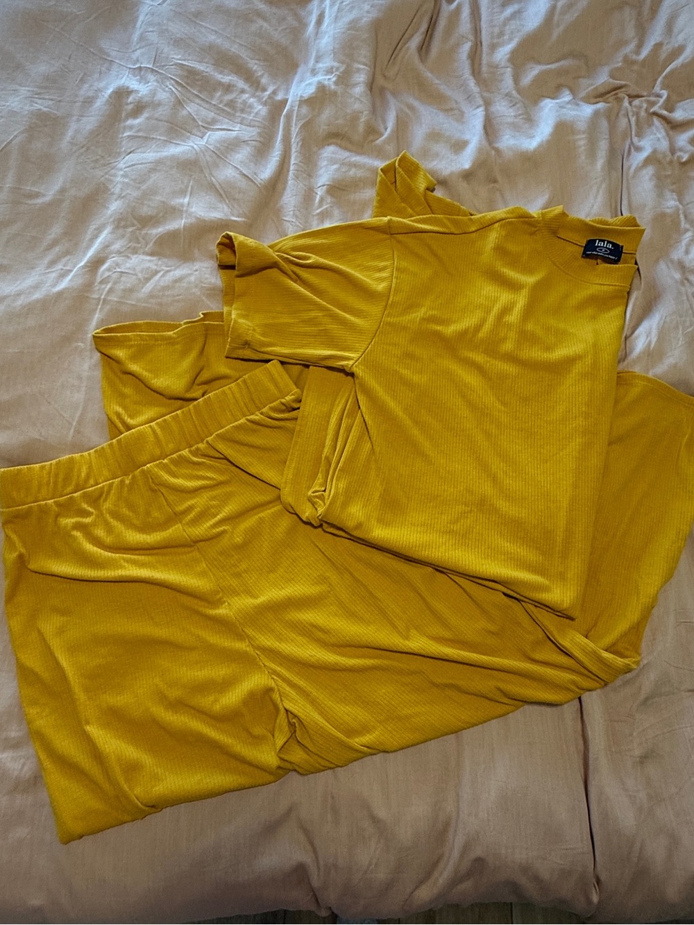 NWOT Dressed in LALA Lex Ribbed Playsuit Matching Set M Yellow